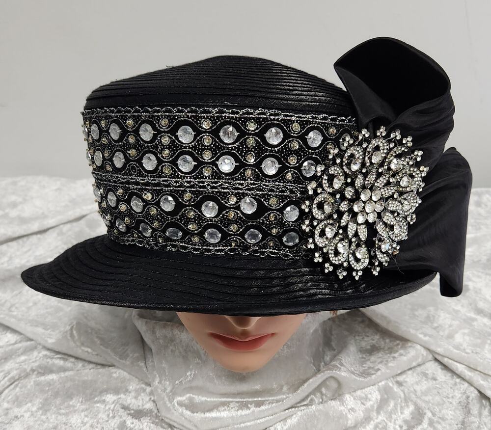 Whittall & Shon Black & Rhinestones Womens Couture Hat